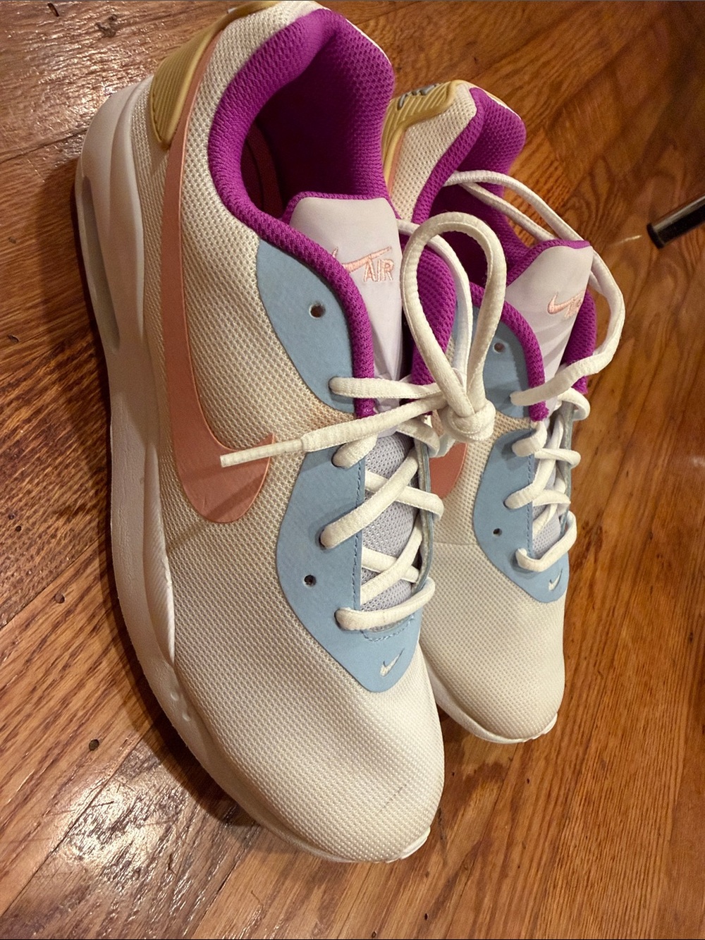 size 9.5 Nike Women’s Air Sneakers — White with Pink, Blue & Purple use good con